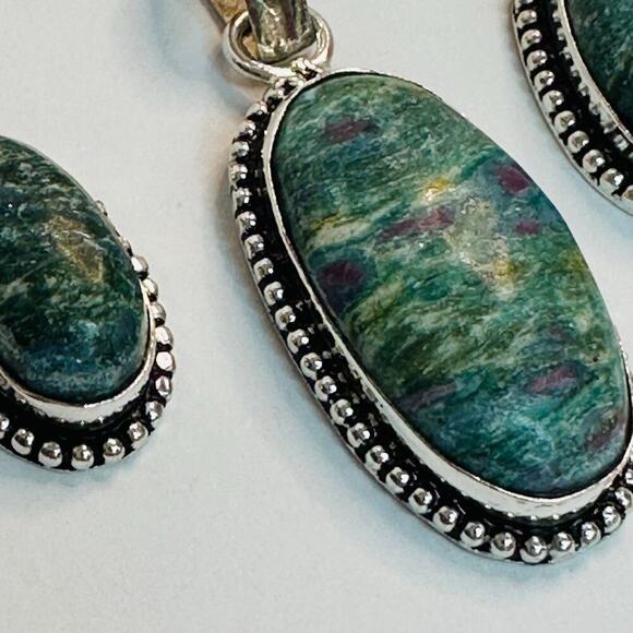 Sterling Silver and Ruby Fuchsite Pendant and Drop Earrings - Picture 2 of 8